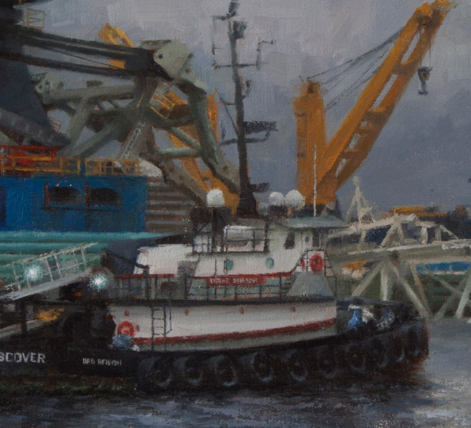 Oil painting entitled Busy Day in Port, by artist Christian Hemme.