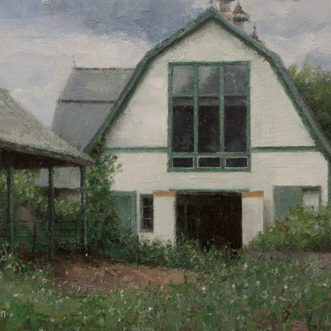 Oil painting entitled Taraden Barn, by artist Christian Hemme.
