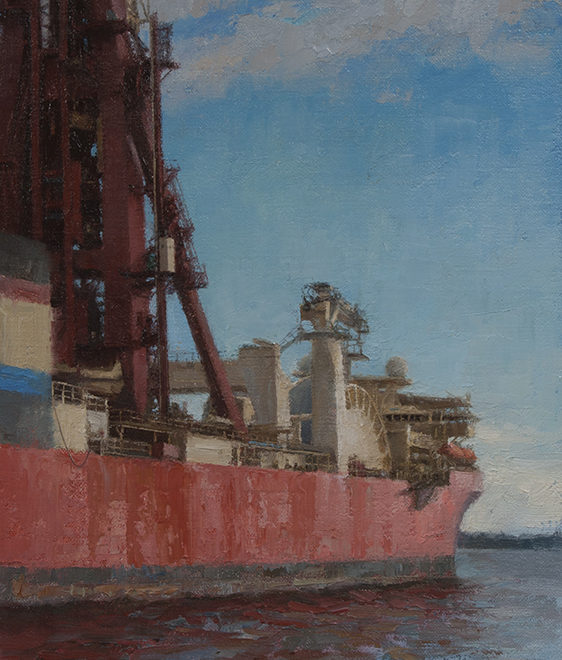 Oil painting entitled A Curiosity in Port, by artist Christian Hemme.