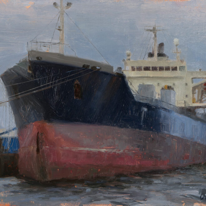 Oil painting entitled Docking for Repairs Study, by artist Christian Hemme.