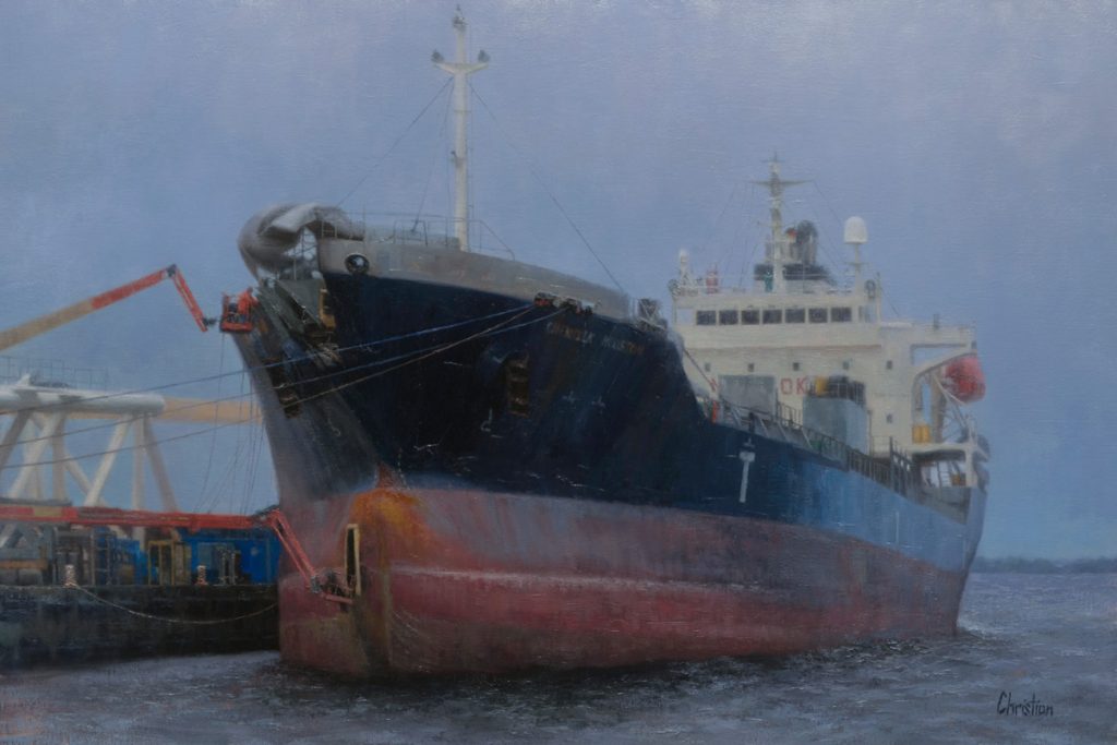 Oil painting entitled Docking for Repairs, by artist Christian Hemme.