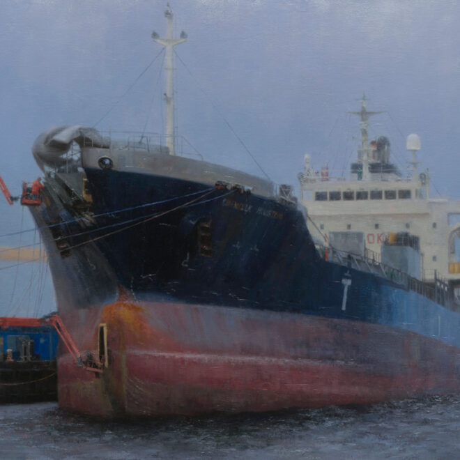 Oil painting entitled Docking for Repairs, by artist Christian Hemme.