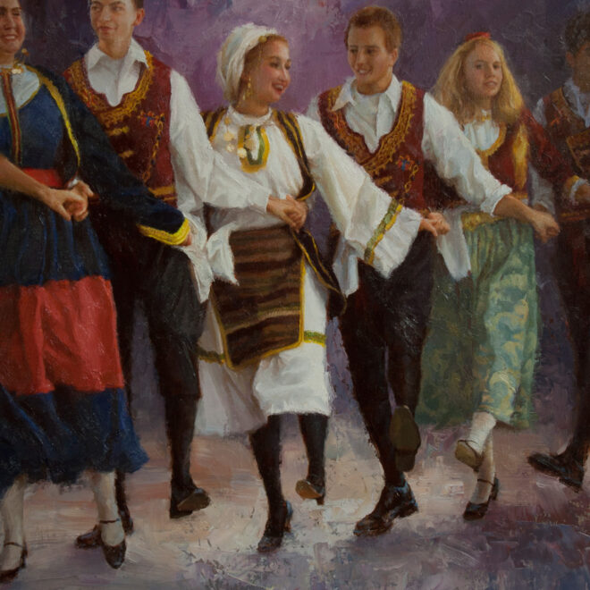 Oil painting entitled The Merry Makers, by artist Christian Hemme.