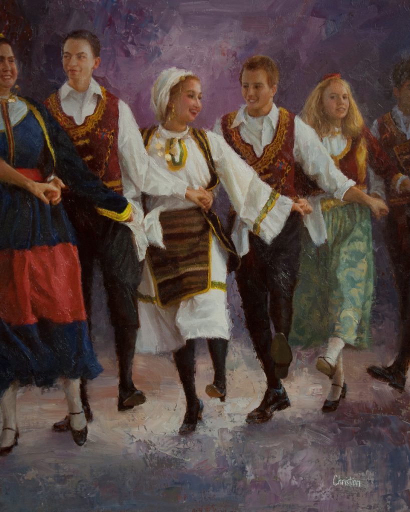 Oil painting entitled The Merry Makers, by artist Christian Hemme.