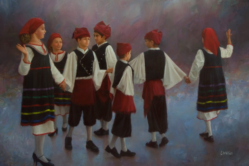 Oil painting entitled The Joyful Ones, by artist Christian Hemme.