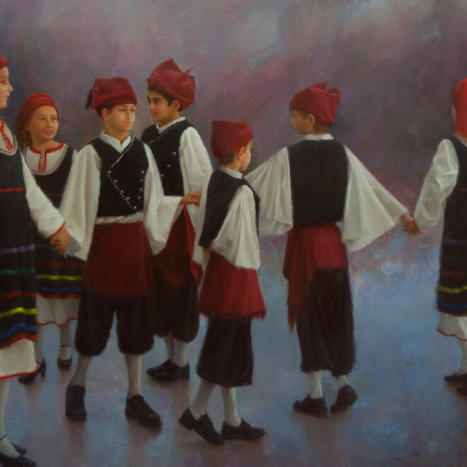 Oil painting entitled The Joyful Ones, by artist Christian Hemme.
