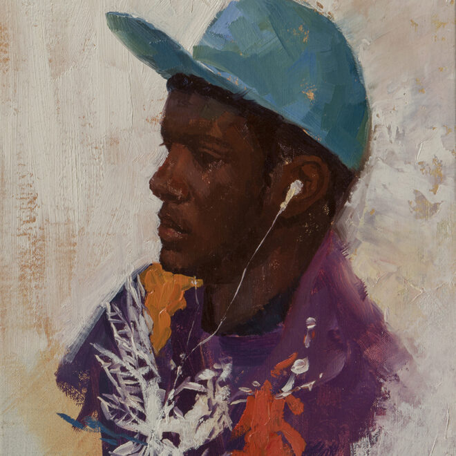 Oil painting entitled Rappin' to Stay Relevant, by artist Christian Hemme.