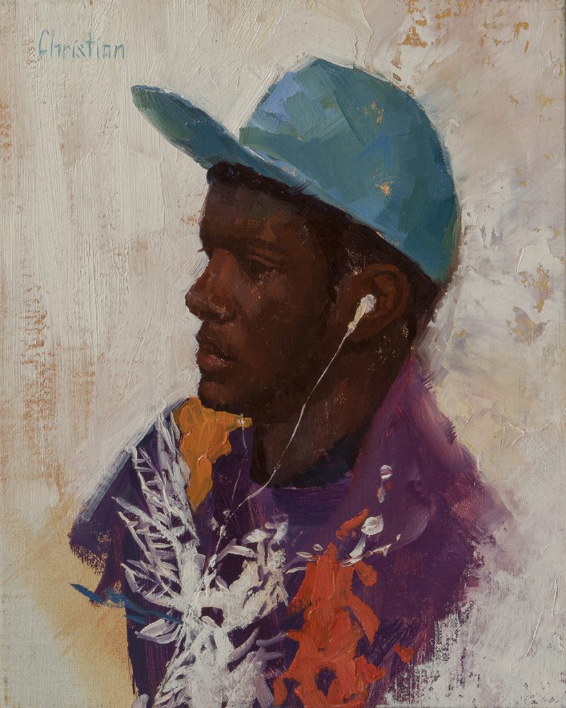 Oil painting entitled Rappin' to Stay Relevant, by artist Christian Hemme.