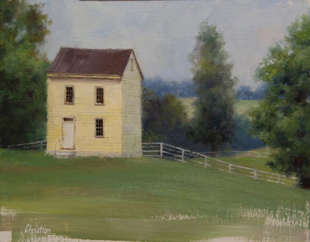 Oil painting entitled Cloud Cover at Shaker Village, by artist Christian Hemme.