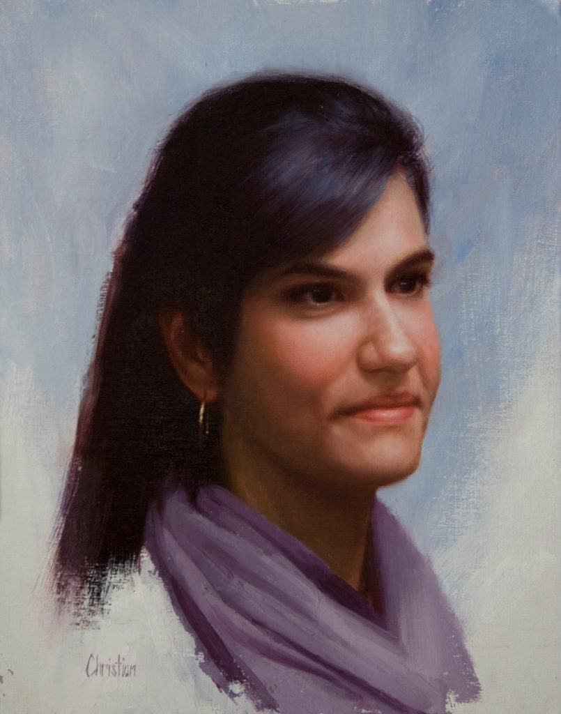 Oil painting entitled Candace's Scarf, by artist Christian Hemme.