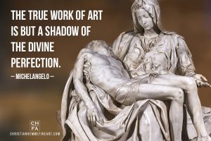 Painting by Michelangelo with a quote by the artist.