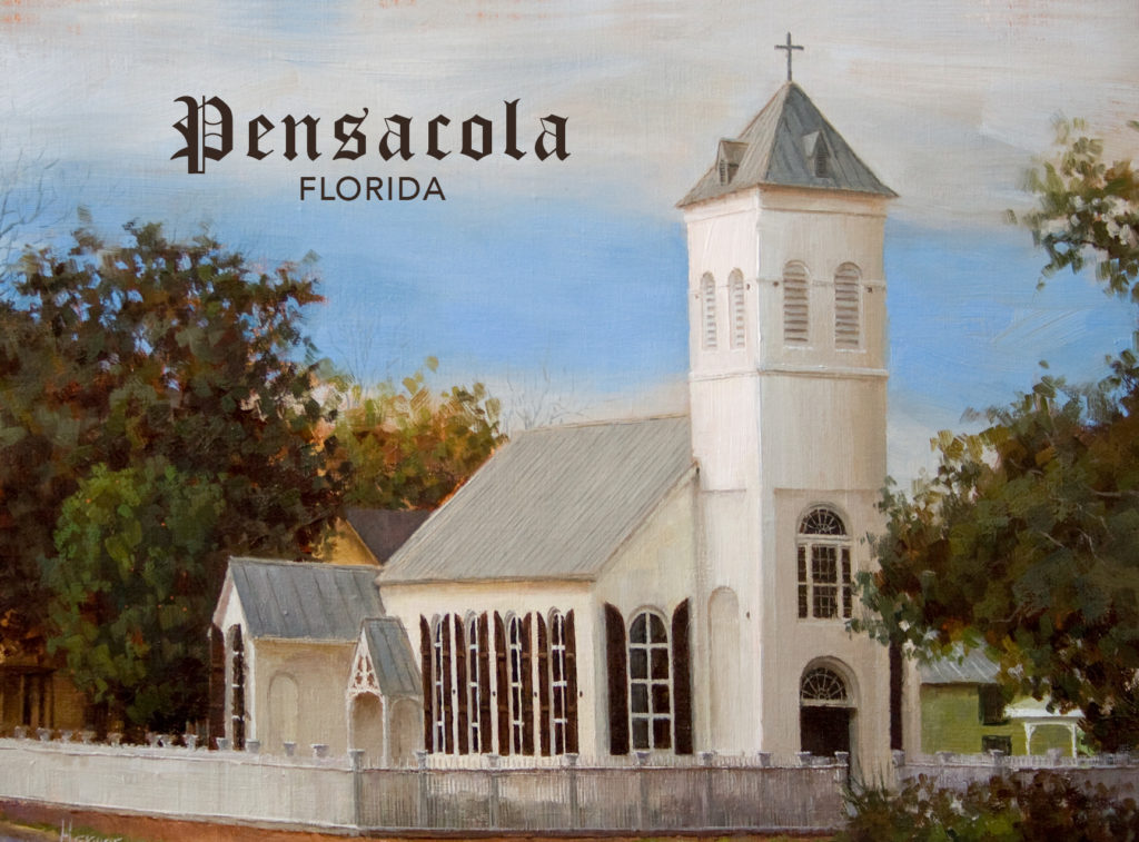 Image of Christian Hemme Fine Art's Pensacola-themed postcard of Old Christ Church.