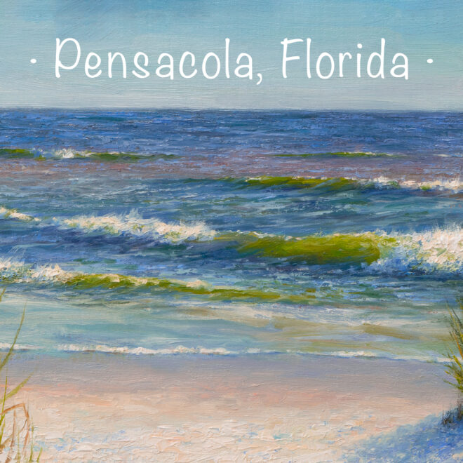 Image of Christian Hemme Fine Art's Pensacola-themed postcard of Pensacola Beach.