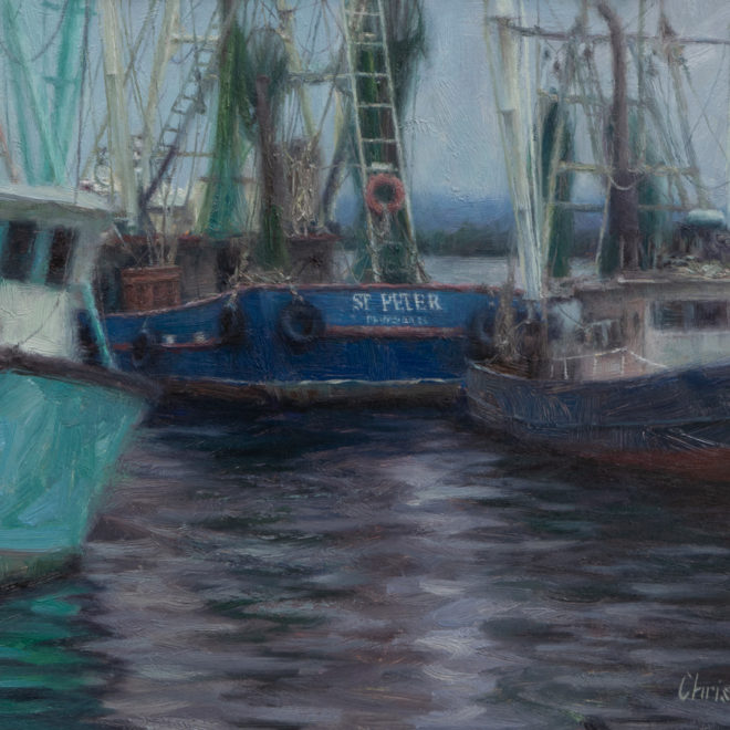 Oil painting entitled Docked for the Day, by artist Christian Hemme.