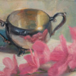 Oil painting entitled Silver and Gladiolus Study, by artist Christian Hemme.